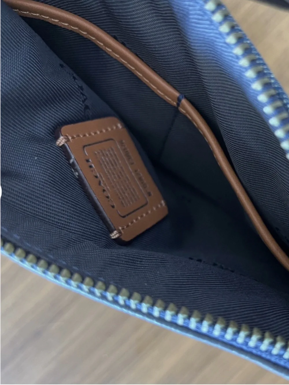 NWOT Coach Swagger Denim Crossbody Messenger Bag in Blue with Black Trim
